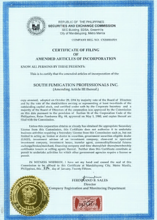 SFPI certificate document