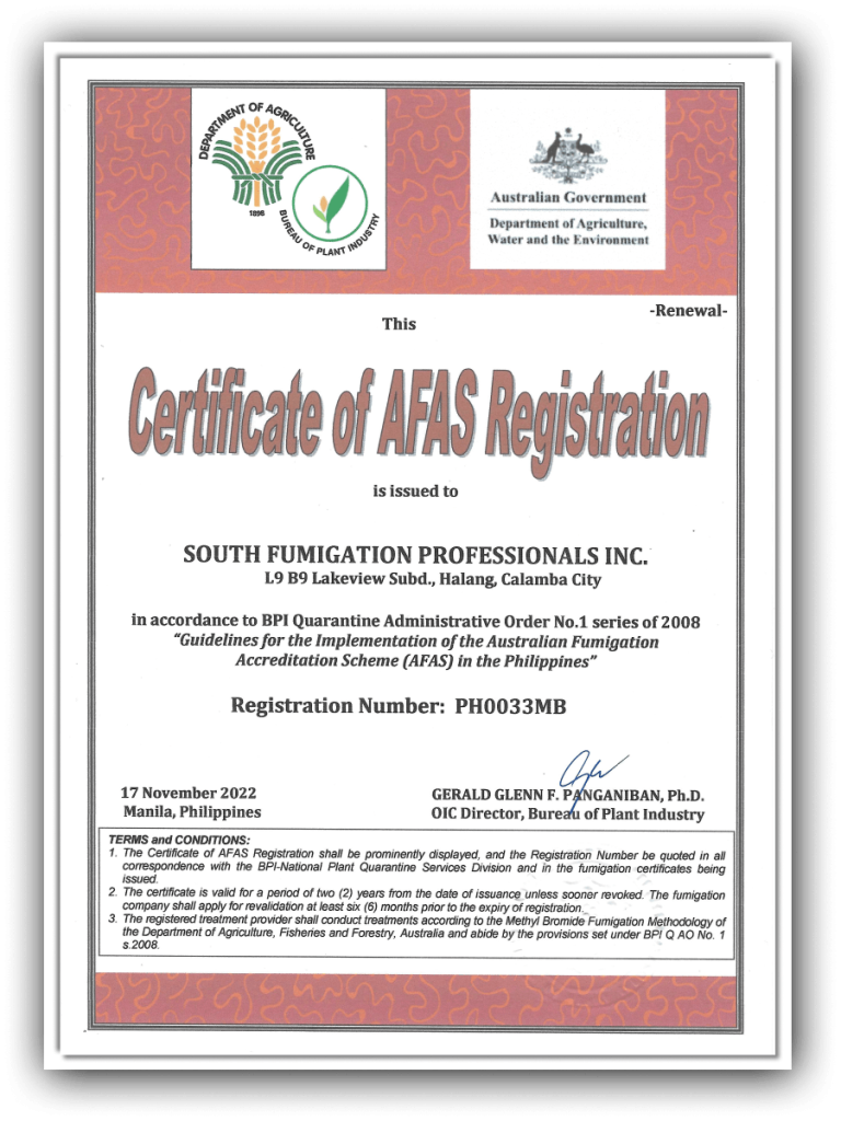 Certificate of AFAS Registration